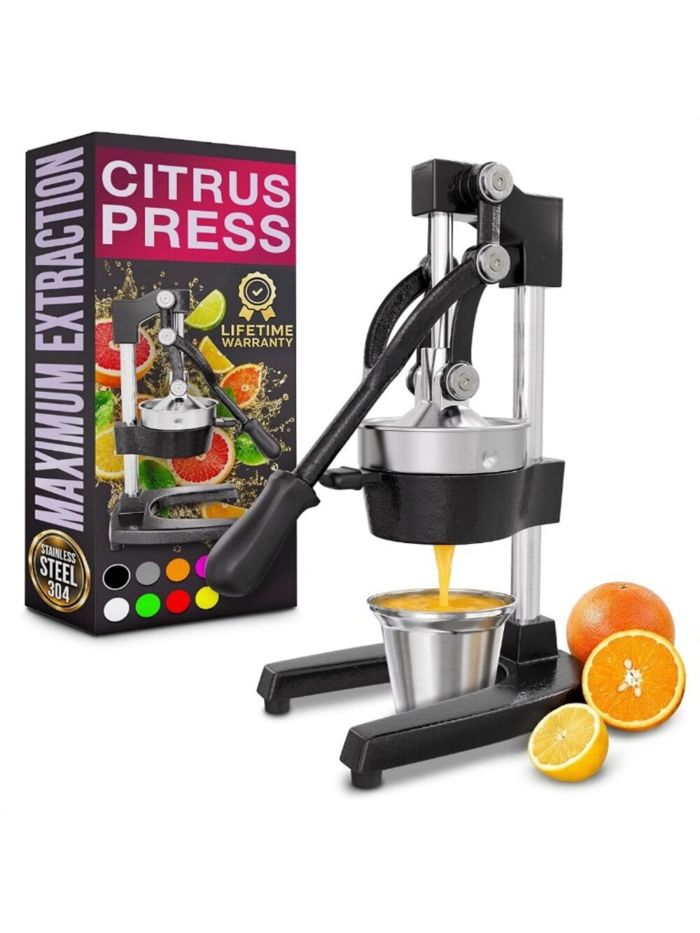 Heavy Duty Cast Iron Citrus Juicer - Manual Press for Fresh Lemon & Lime Juice